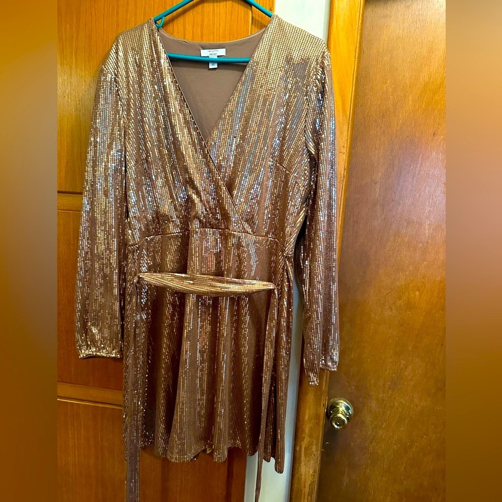 Nine West Gold Sequin Wrap Dress